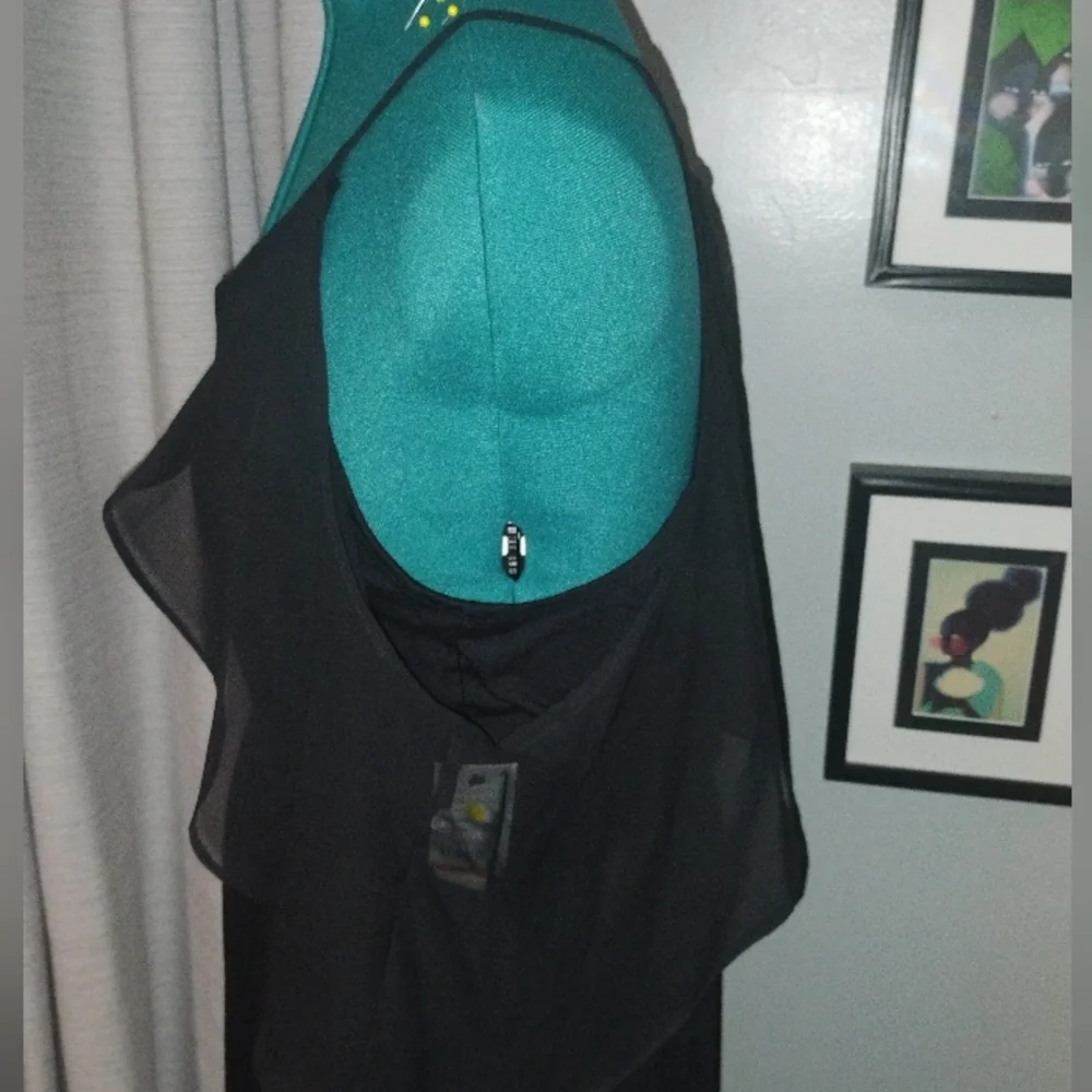 NY Collection Chiffon Cold Shoulder Maxi Dress in Black Sz L NWT - Picture 11 of 14